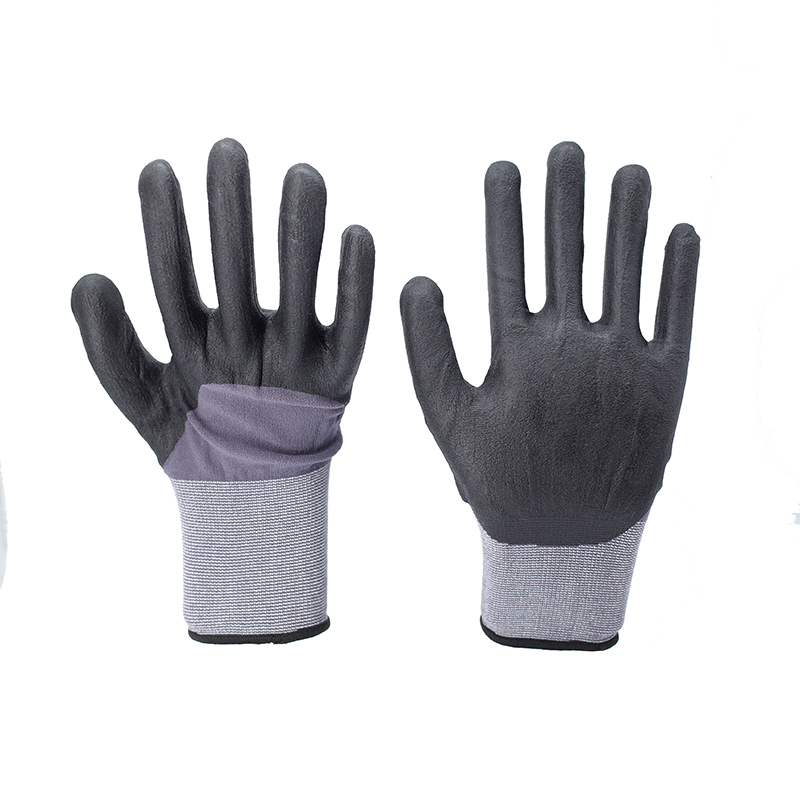 Foam Gloves-15G Gray Spandex Black Nitrile Superfine Foam Semi-Hanging Gloves Working Gloves