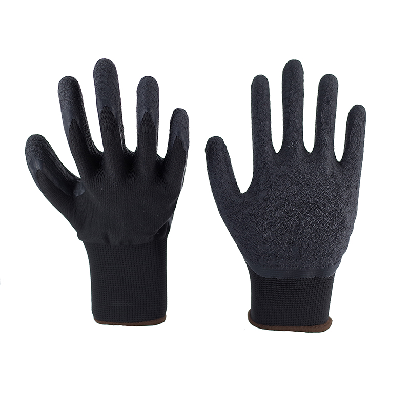 Latex Gloves-13G Black Polyester Black Latex Crumpled Flat Hanging Hanging Working Gloves