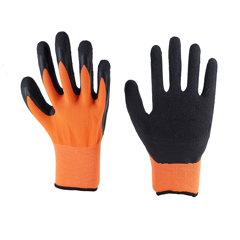 Foam Gloves-13G Orange Polyester Black Milk Foam Flat Hanging Working Gloves