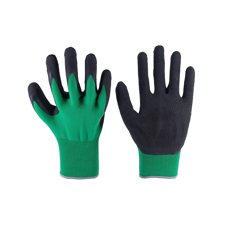 Foam Gloves-13G Green Polyester Black Latex Foam Flat Hanging Working Gloves