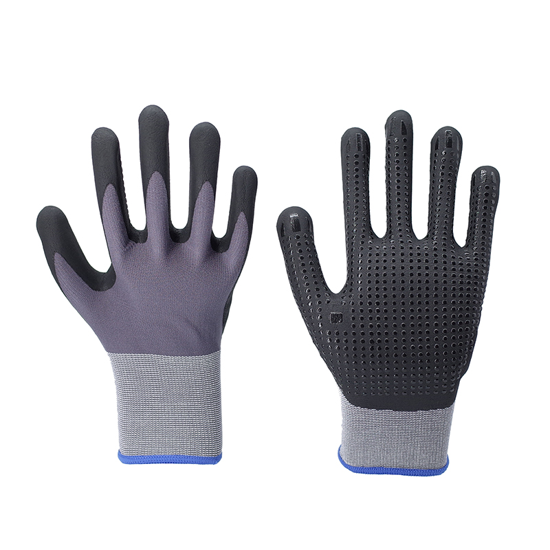 Foam Gloves-15G Gray Spandex Black Nitrile Ultra Fine Foam Dot Bead Gloves Working Gloves