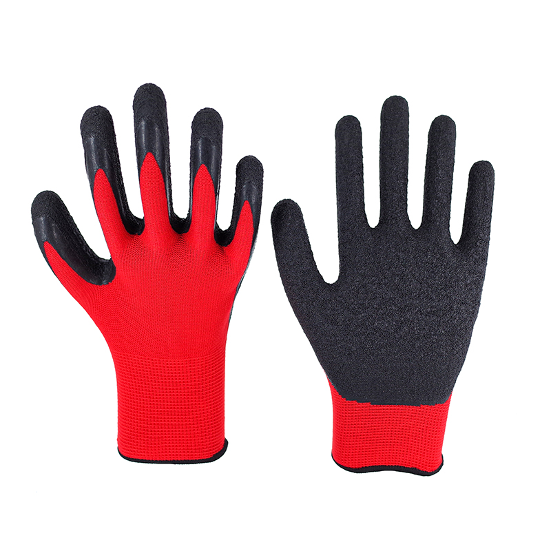 Latex Gloves-13G Red Polyester Black Latex Crumpled Flat Hanging Hanging Working Gloves