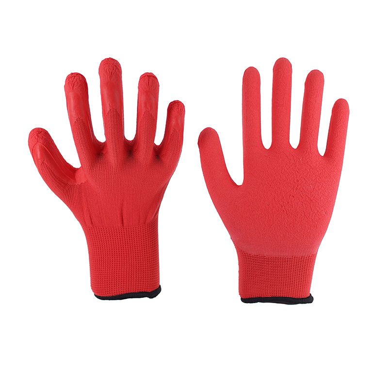 Foam Gloves-13G Red Polyester Red Latex Crumpled Flat Hanging Hanging Working Gloves