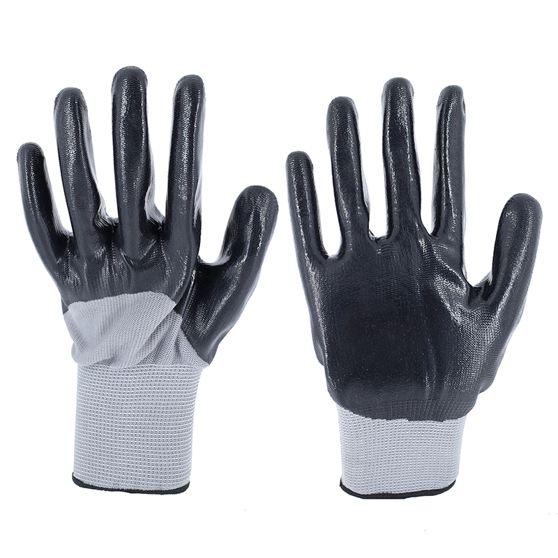 Nitrile Gloves-13 Stitches Gray Polyester Black Nitrile Glossy Semi-Hanging Gloves Working Gloves