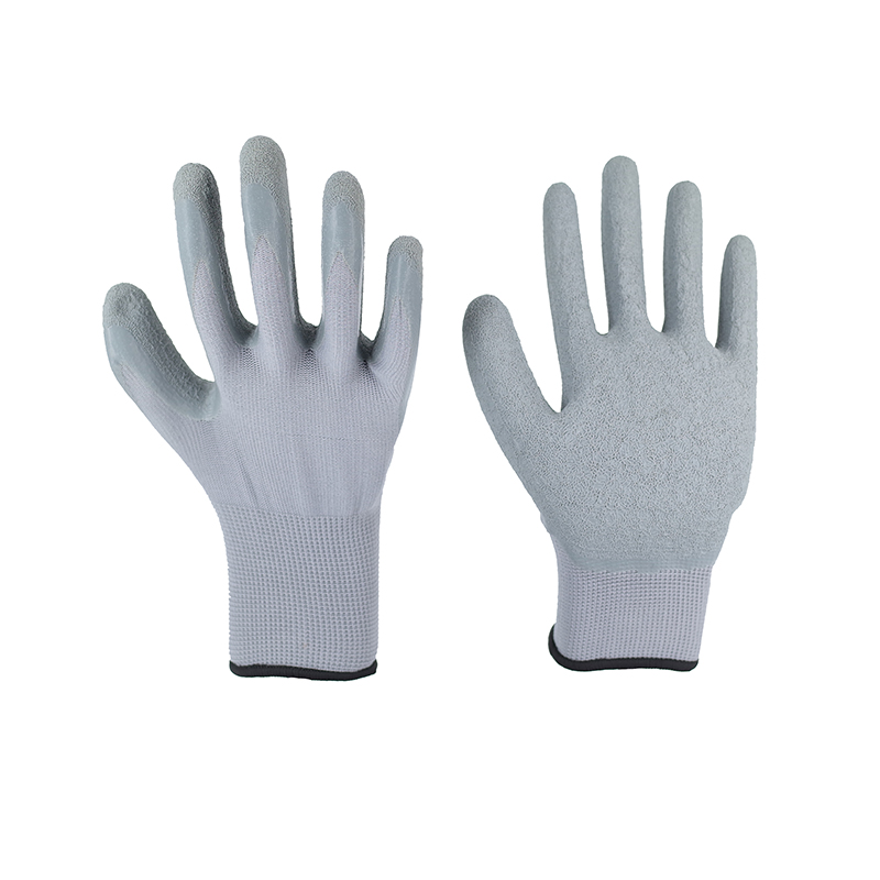 Latex gloves-13G grey polyester grey latex wrinkled flat hanging Working Gloves