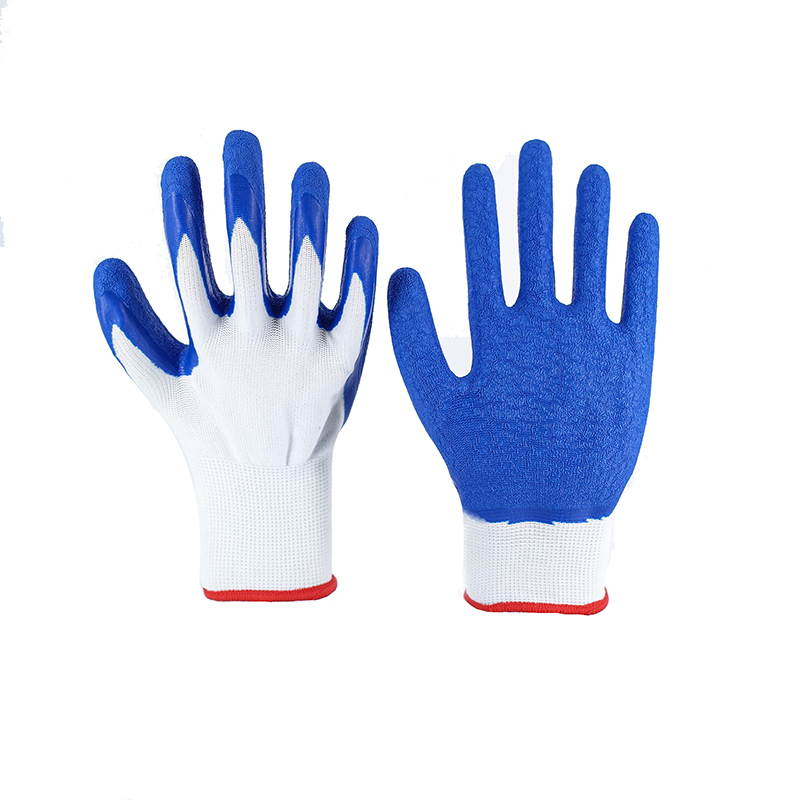 Latex Gloves-13G White Polyester Blue Latex Crumpled Flat Hanging Hanging Working Gloves