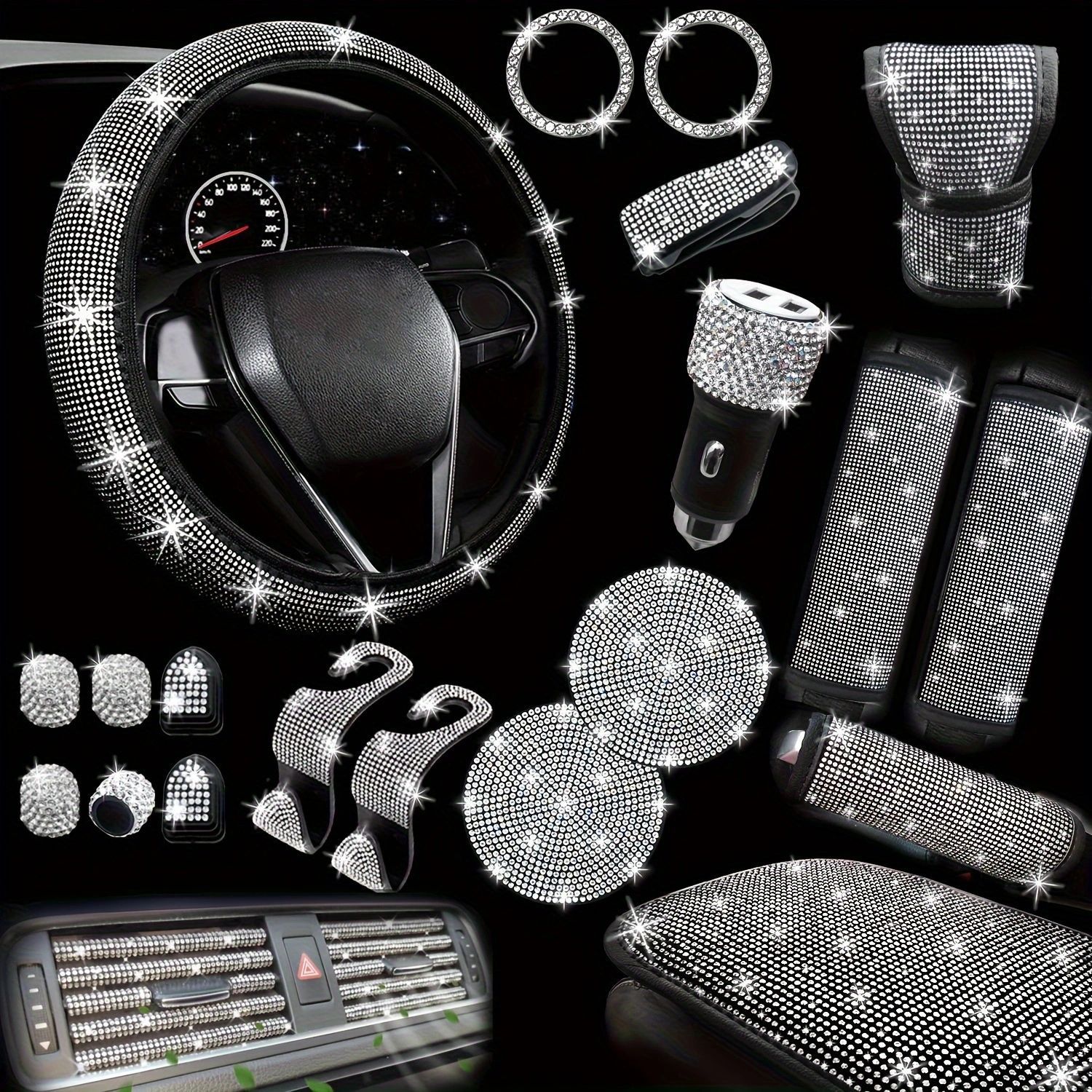 Diamand car decration kits( steering wheel cover, vlave cap, cup pad etc.