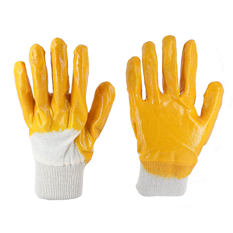 Nitrile Gloves-13 Gauge White Polyester Yellow Nitrile Semi-Hanging Gloves Working Gloves