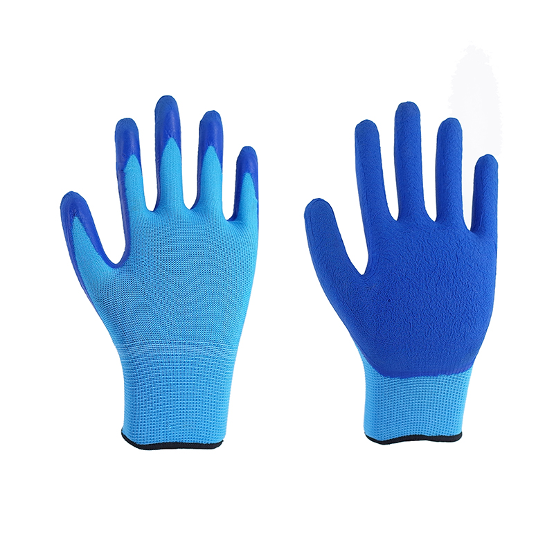 Latex Gloves-13G Blue Polyester Blue Milk Foam Flat Hanging Working Gloves