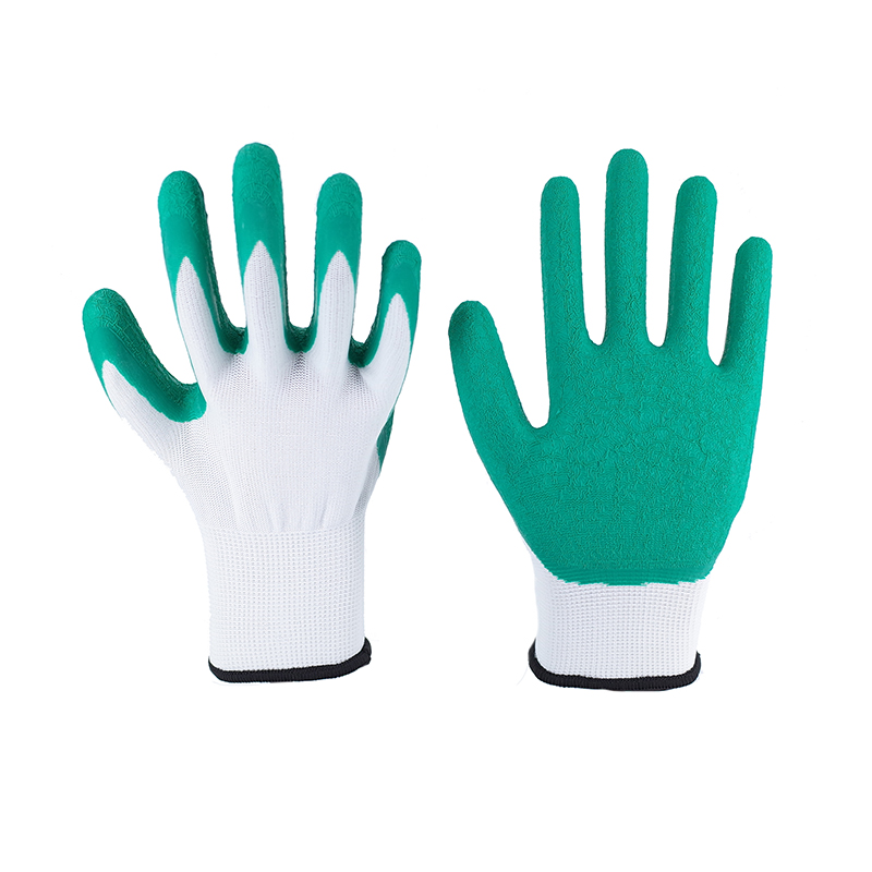Latex Gloves-13G White Polyester Green Latex Crumpled Flat Hanging Hanging Working Gloves
