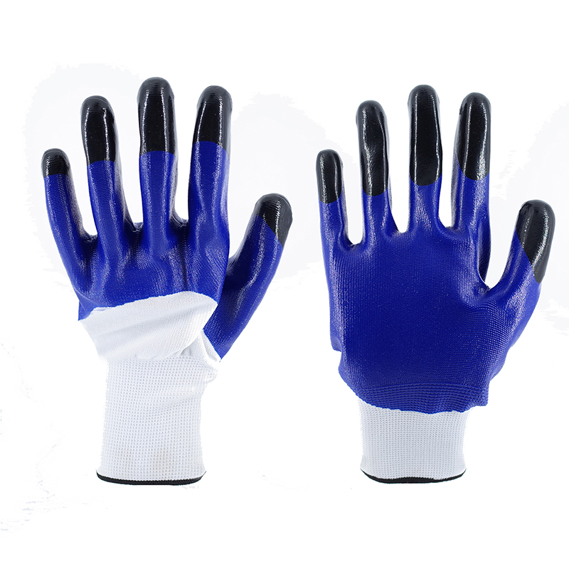 13 Gauge White Polyester Blue Nitrile Glossy Semi-Hanging Finger Thickened Gloves Working Gloves