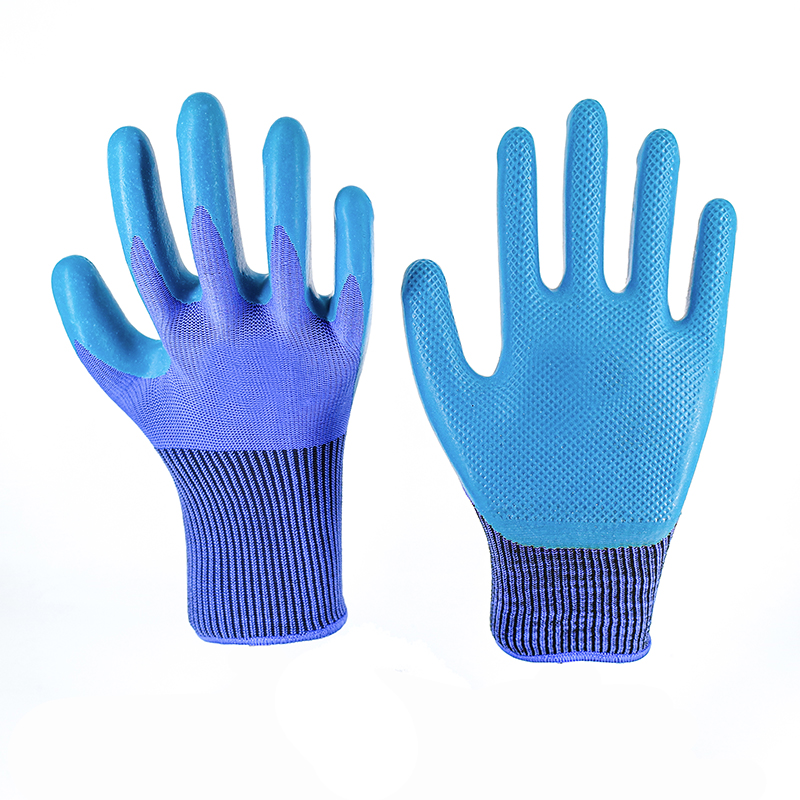Latex Gloves-13G Blue Latex Embossed Flat Hanging Working Gloves