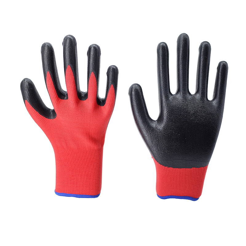 Nitrile Gloves-13 Stitch Red Polyester Black Nitrile Gloves Working Gloves
