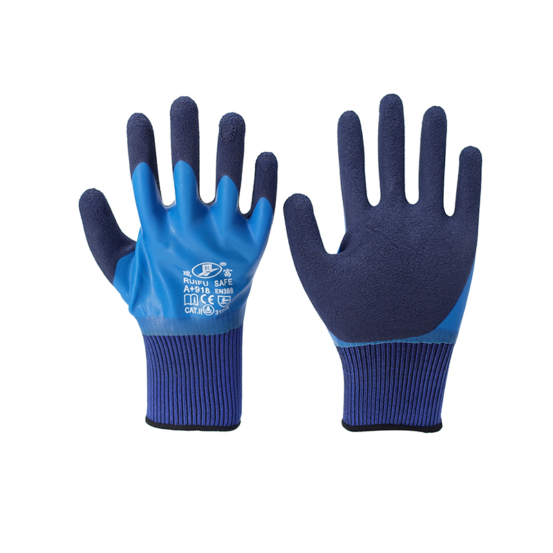 Foam Gloves-13 Gauge Blue Polyester Double Latex Foam Full Hanging Working Gloves