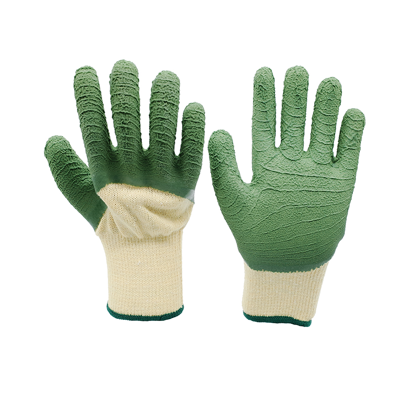 Foam Gloves-Yellow Polyester Green Latex Foam Semi-Hanging Working Gloves