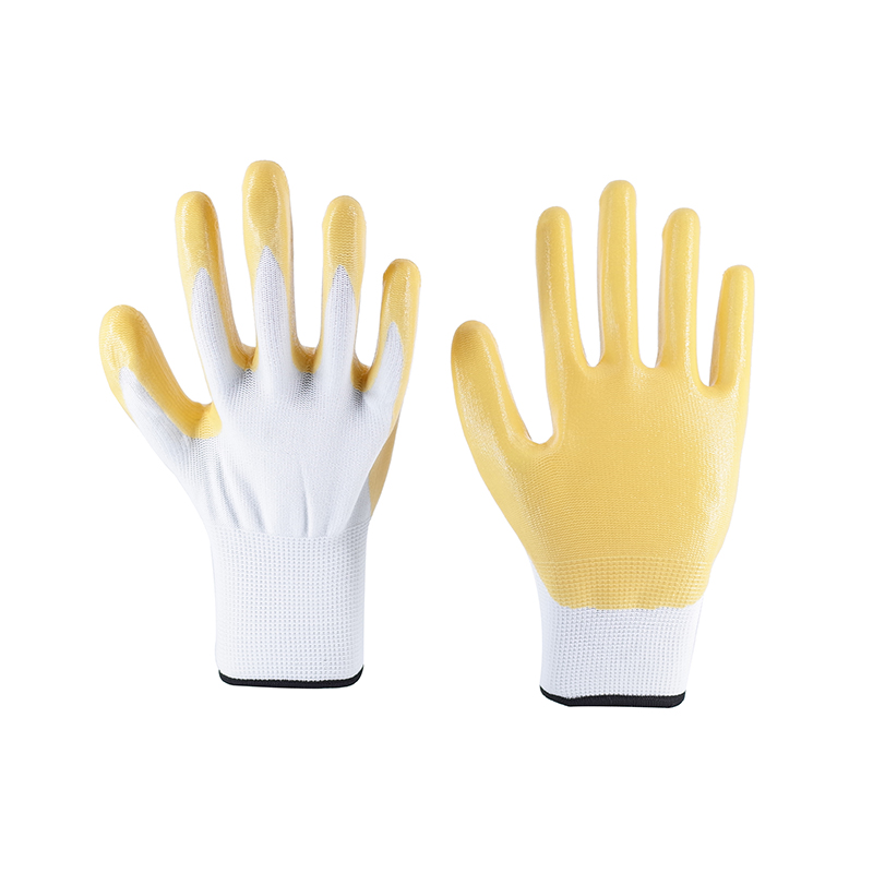 Nitrile Gloves-13 Gauge White Polyester Yellow Nitrile Grade A Gloves Working Gloves