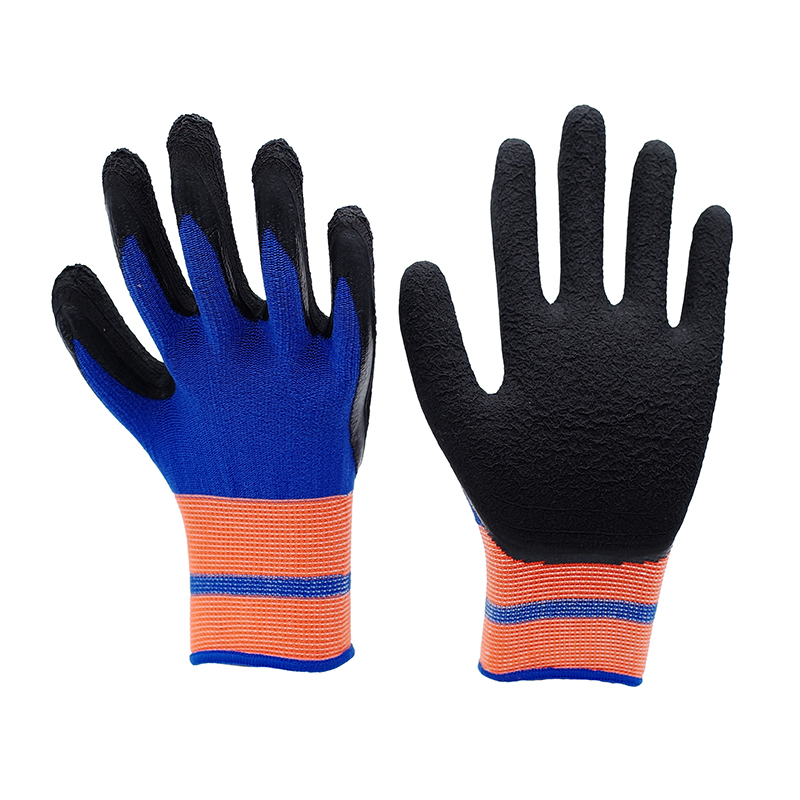 Foam Gloves-13 Gauge Stripe Polyester Black Latex Foam Working Gloves