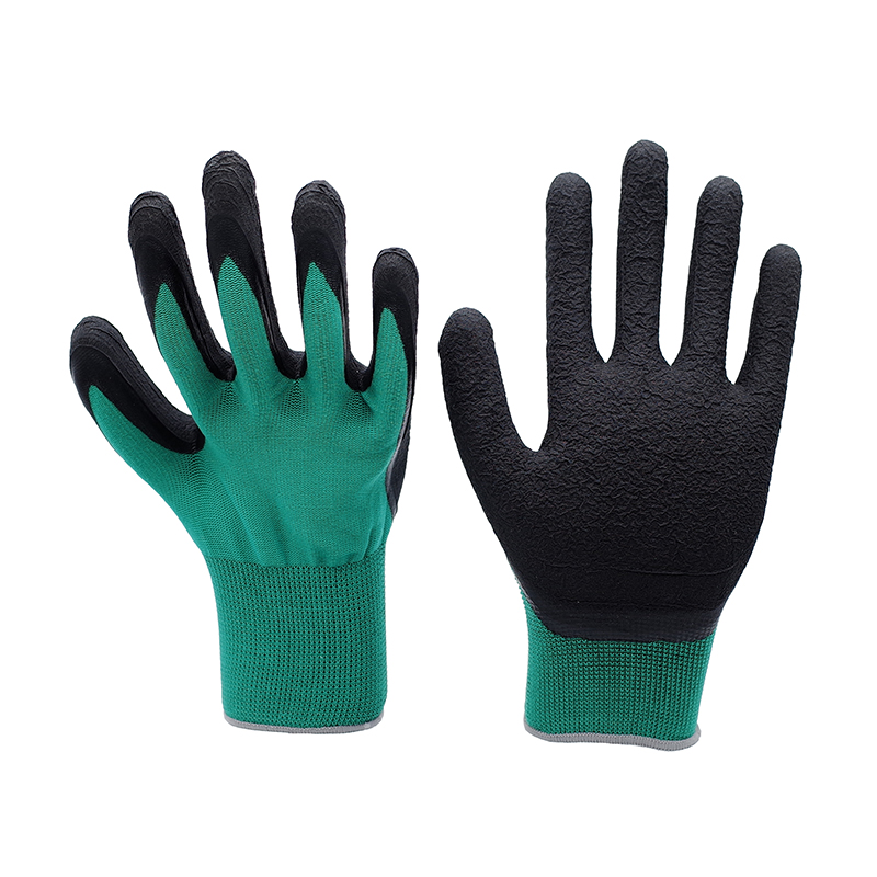Foam Gloves-13 Gauge Green Polyester Black Latex Foam Working Gloves