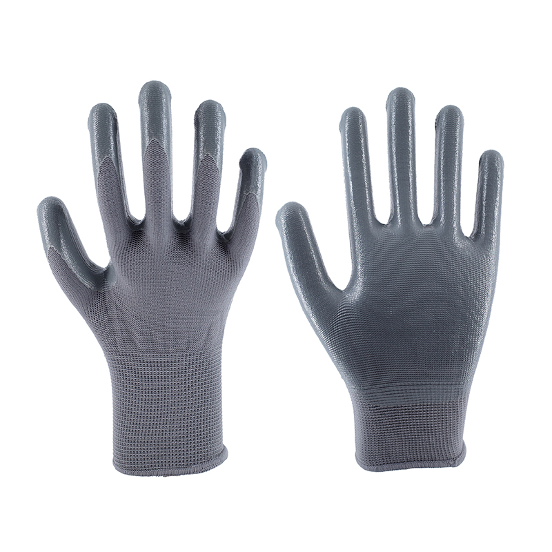 Nitrile Gloves-13 Stitches Gray Polyester Gray Nitrile Glossy Gloves Working Gloves
