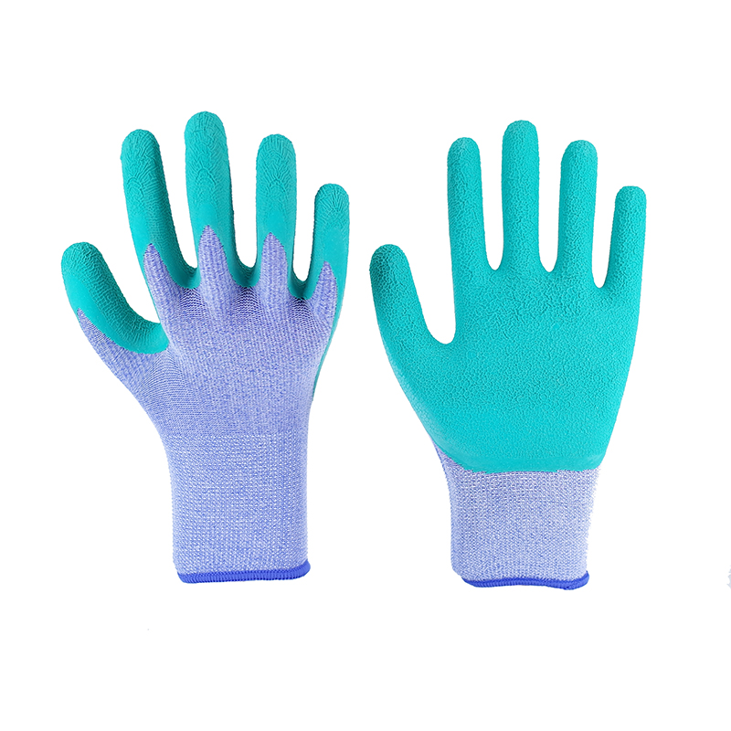 Foam Gloves-13 Gauge Purple Polyester Green Latex Foam Working Gloves