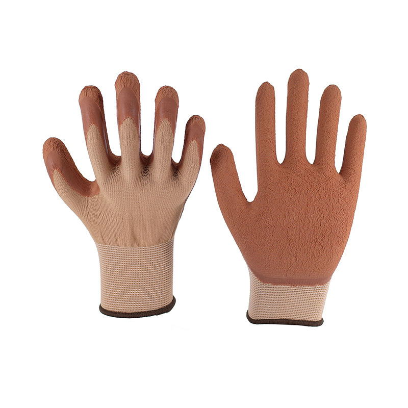 Foam Gloves-13G Brown Polyester Brown Milk Foam Flat Hanging Working Gloves