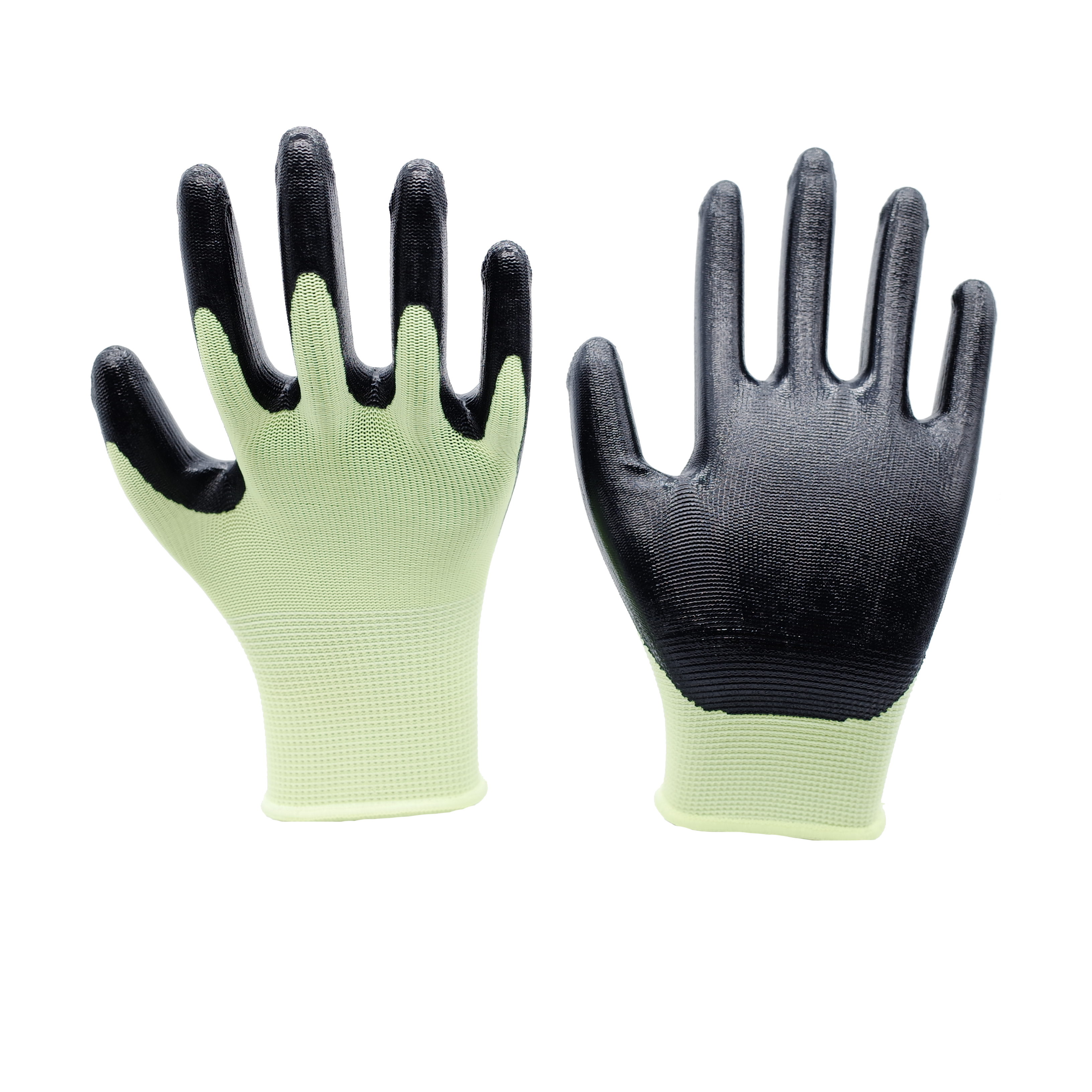 Nitrile Gloves-13 Gauge Green Polyester Black Nitrile Glossy Gloves Working Gloves