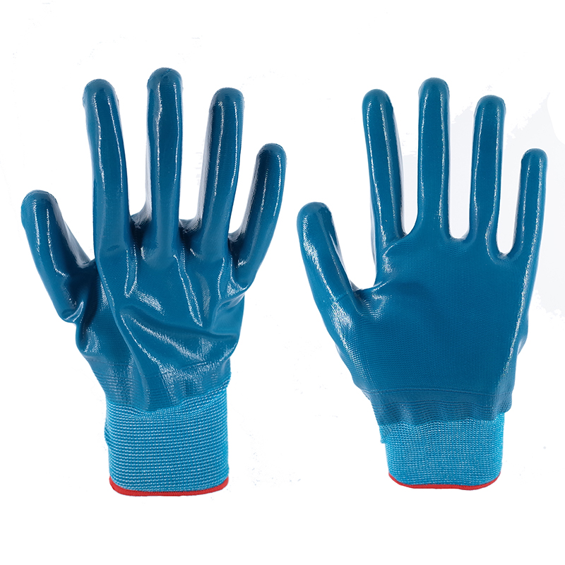 Nitrile Gloves-13 Stitch Green Polyester Green Nitrile Glossy Gloves Working Gloves