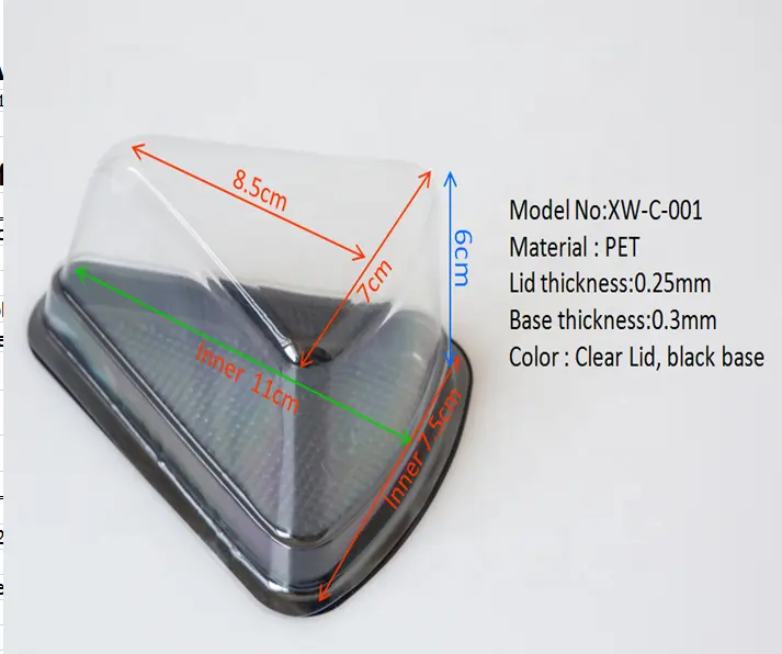 Hot Selling Disposable Sandwich Blister Cake Box Triangle Packaging Box