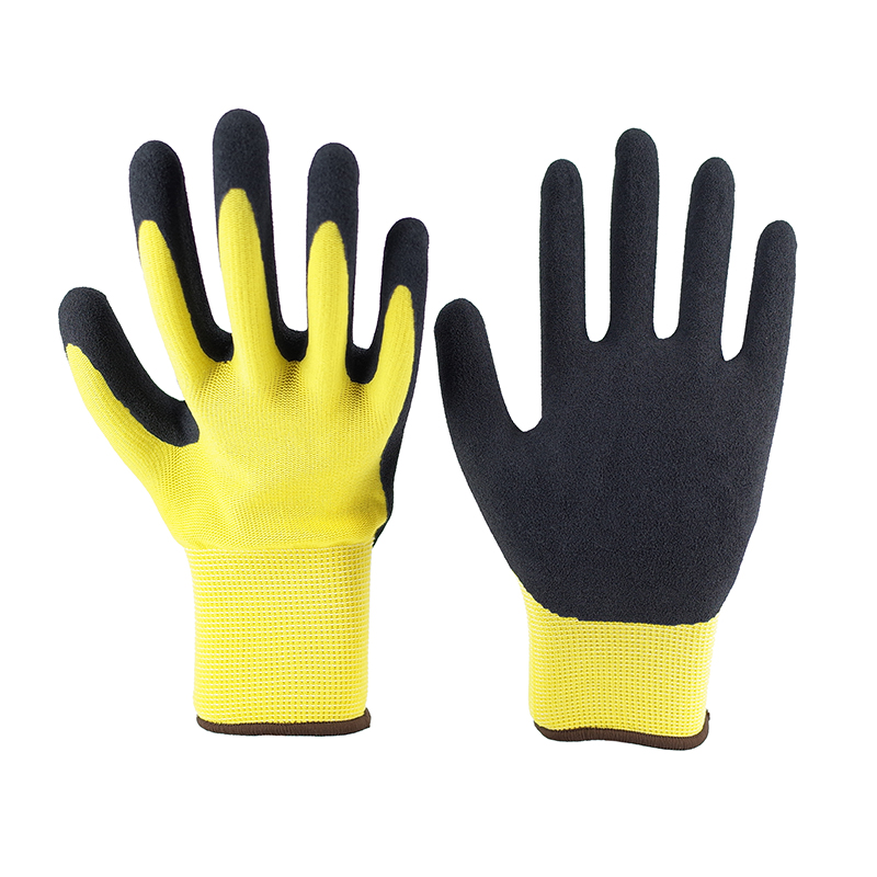 Sandy Gloves-13G Yellow Polyester Black Milk Brushed Working Gloves