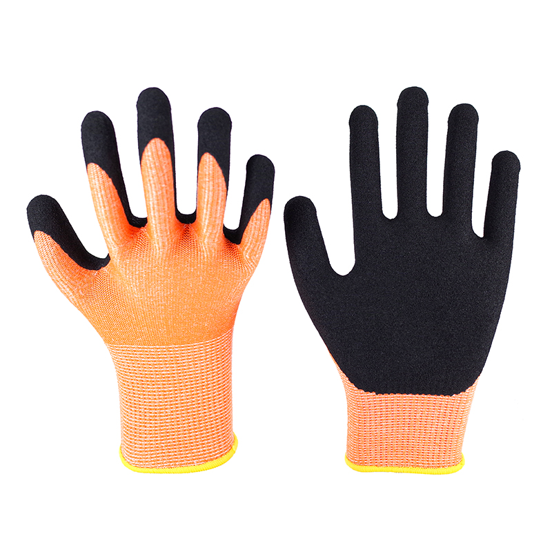 Frosted Gloves-13 Stitch Orange Polyester Black Nitrile Frosted Gloves Working Gloves