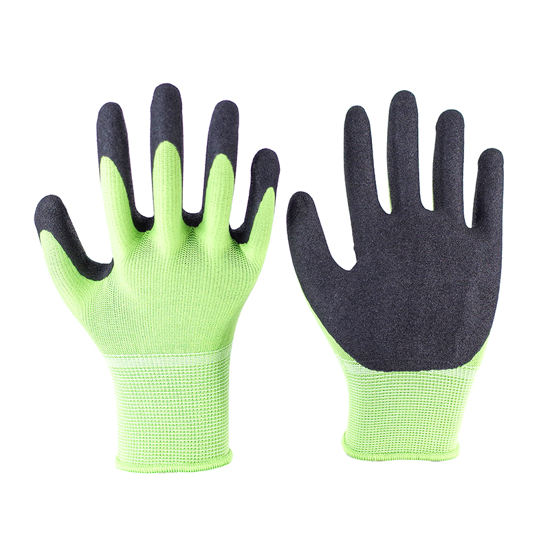 Frosted Gloves-13 Gauge Green Polyester Black Nitrile Frosted Gloves Working Gloves