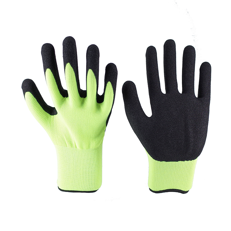 Sandy Gloves-13G Green Polyester Black Brushed Working Gloves