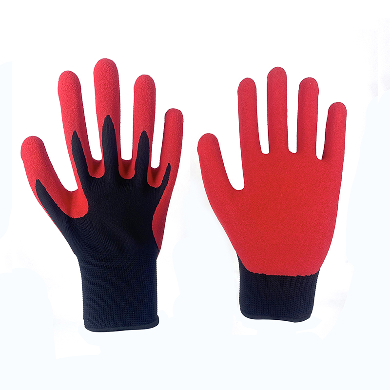 Frosted Gloves-13 Stitch Red Polyester Black Nitrile Frosted Gloves Working Gloves