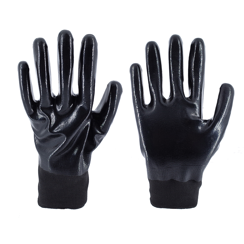 Nitrile Gloves-13 Gauge Black Polyester Black Nitrile Glossy Gloves Working Gloves