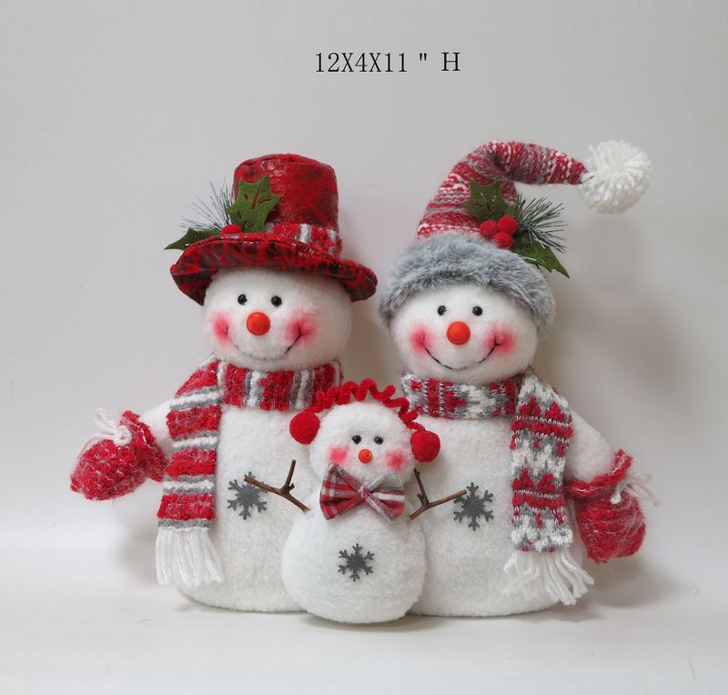 Red Grey Collection Snowman Family Christmas Decoration