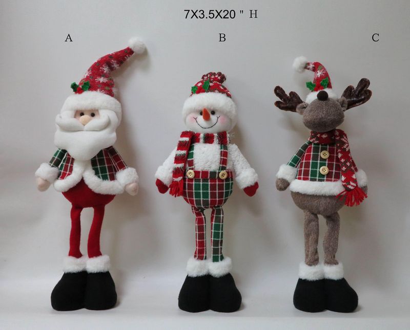 Red Green Plaid Collection Standing Santa Snowman Christmas Decoration