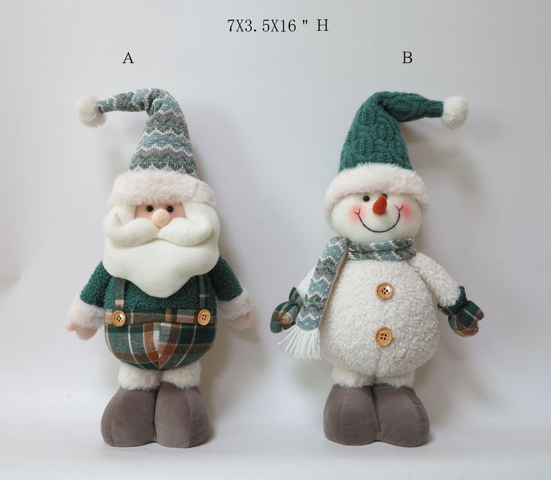 Green Plaid Collection Standing Santa Snowman Christmas Decoration