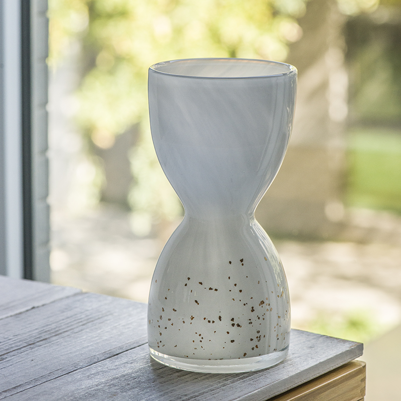 Handmade mouth-blown color art Hourglass Vases CJ22-3 White Mica