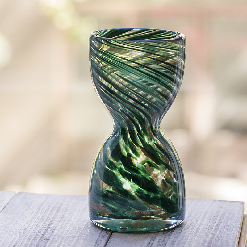 Handmade mouth-blown color art Hourglass Vases CJ22-3 Dark green