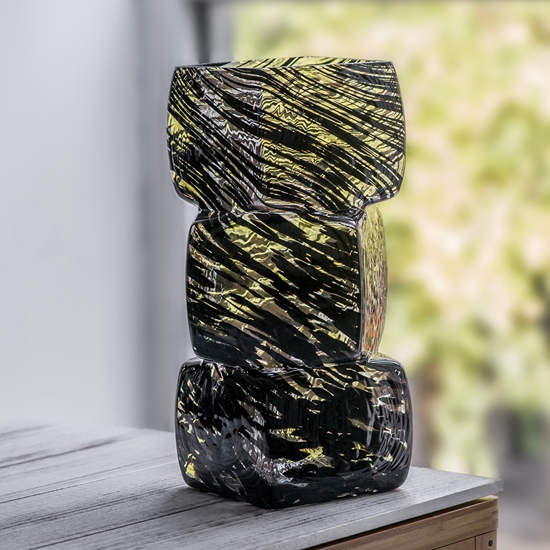 Handmade mouth-blown color art Ice cube Vases CJ23-12L-WHH6 Black/Golden