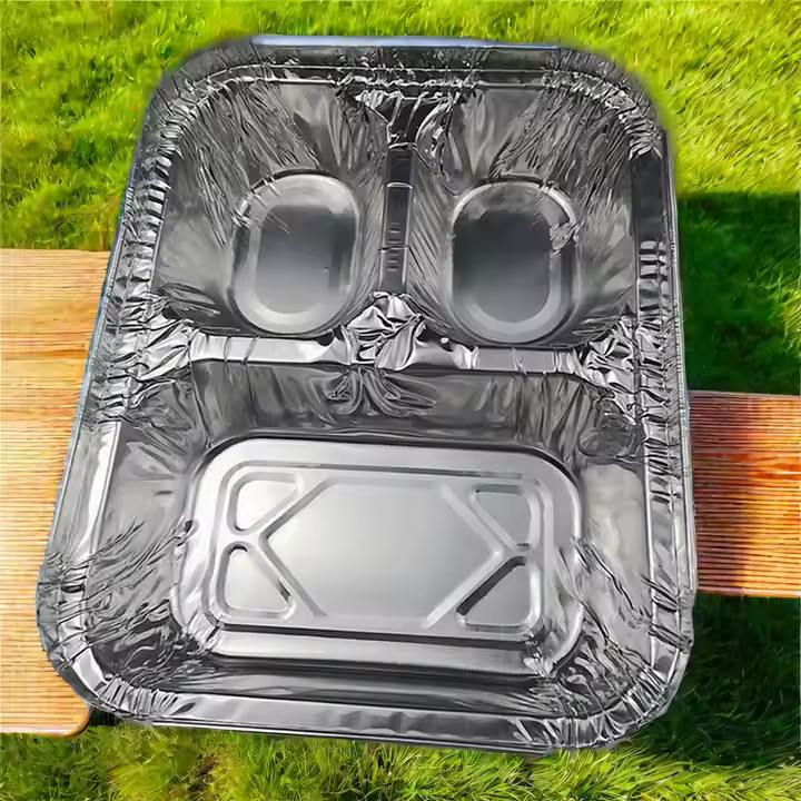 EU packaging Oblong Aluminum foil Multi-Compartment Foil Container Take away tray