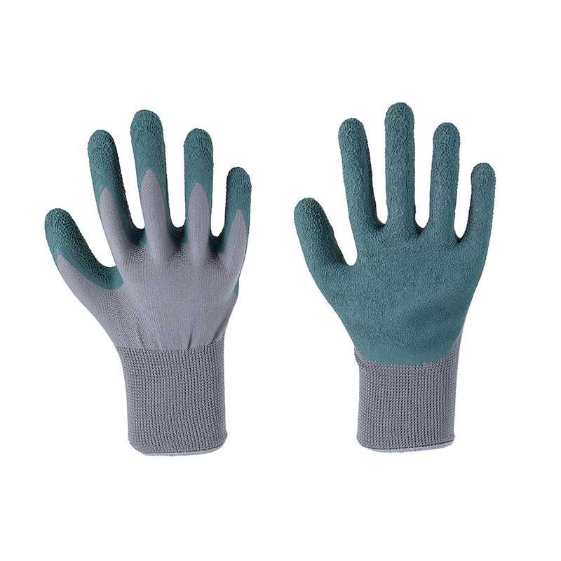 Foam Gloves-13 Stitch Grey Polyester Green Latex Foam Football Stripe Working Gloves