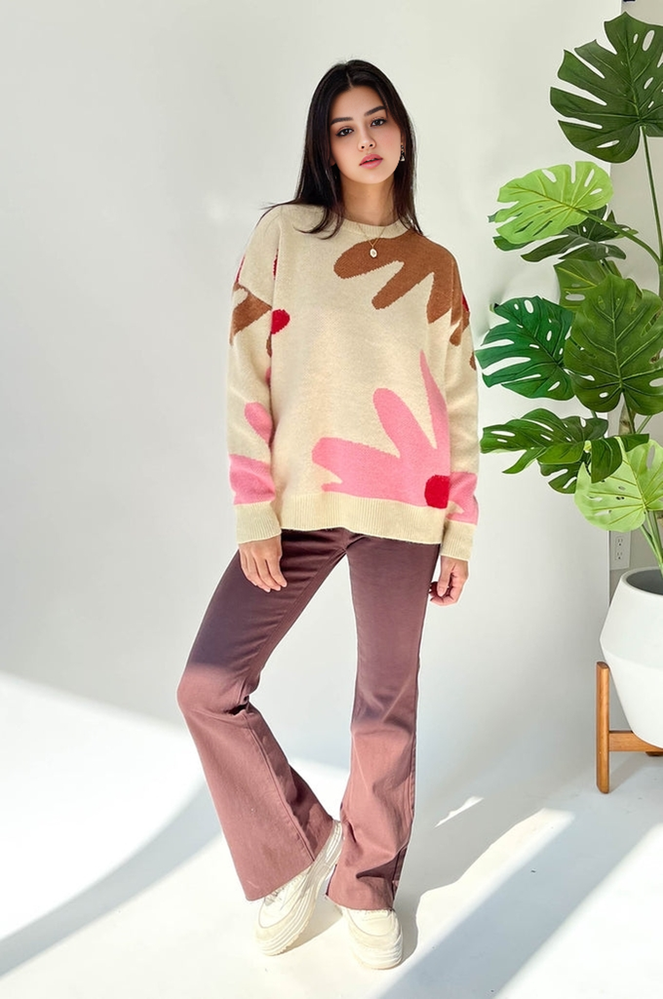 Winter Round Neck Woolen Knitting Pattern Long Sleeve Sweater Big Size Loose Keep Pullover Women's