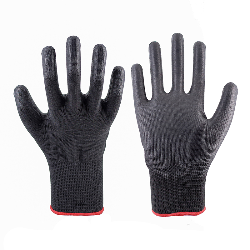 PU Gloves-13 Stitches Black Polyester Black PU Gloves Working Gloves