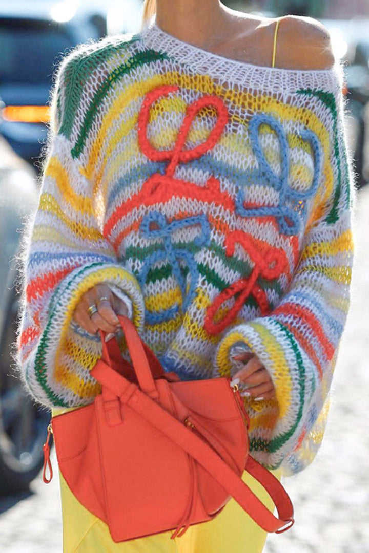 Sweet Colourful Wool Crochet Crochet Hollow Out Sweater Women's Loose Large Size Sweater Customized