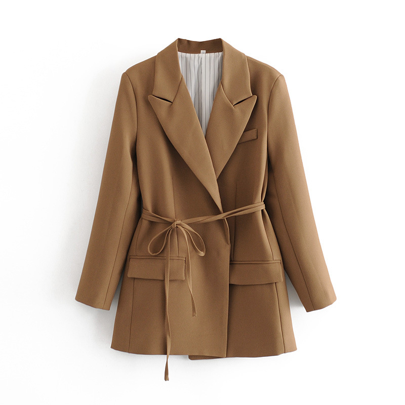 Women's Casual High Waisted Belted Mid-Length Jacket Women's Solid Colour Blazer Jacket Customized
