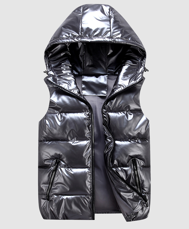 Custom Women's Winter Hooded Reflective Vest Jacket Fashion Shiny Down Cotton Sleeveless Jacket