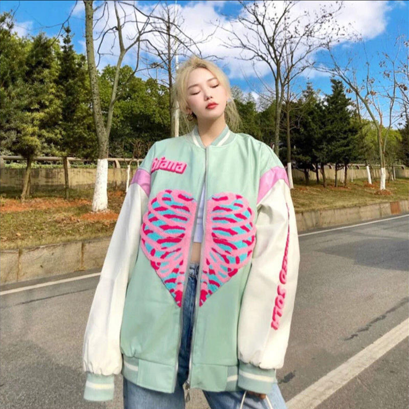 Custom LOGO High Quality Kawaii Heart Anime Casual Jacket Zip Printed Women's School Jacket
