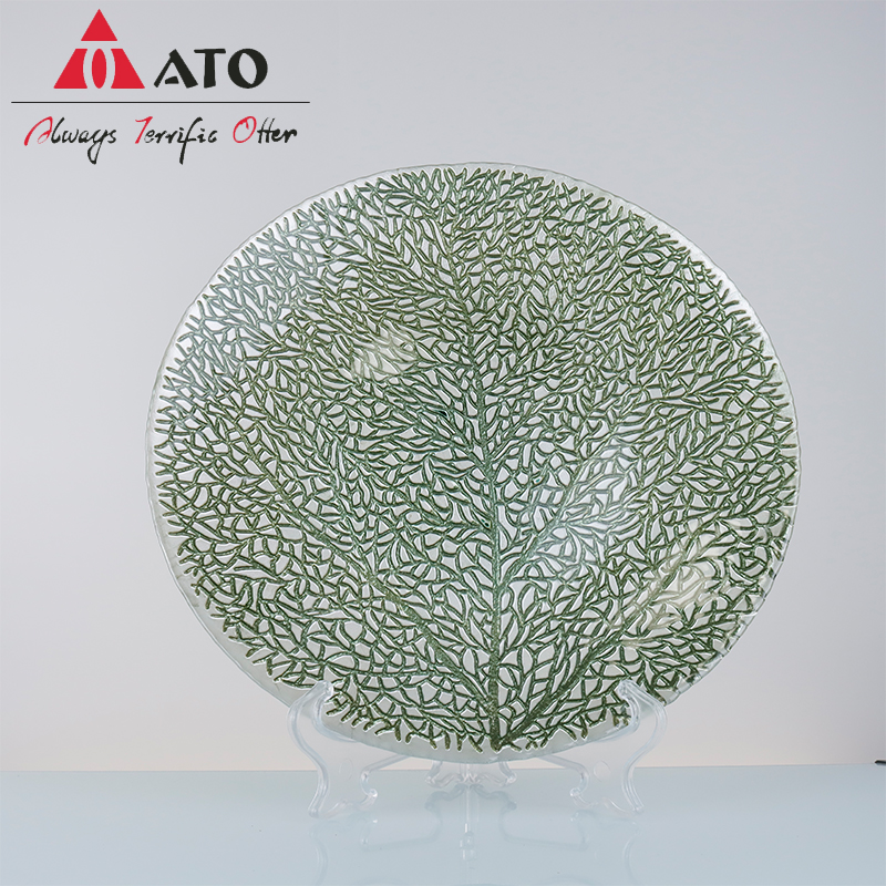 Dinnerware Plate Glass Coral branch pattern glass plates for Home Restaurant