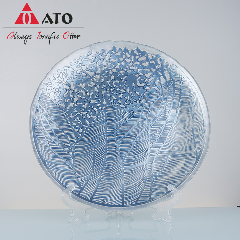 Dinnerware Plate Glass Banana leaves pattern glass plates for Home Restaurant